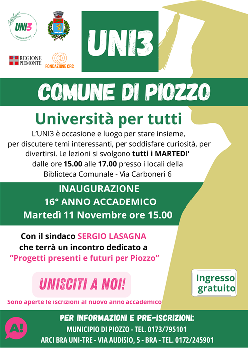 UNI3 Università per tutti: anno accademico 2025/2026